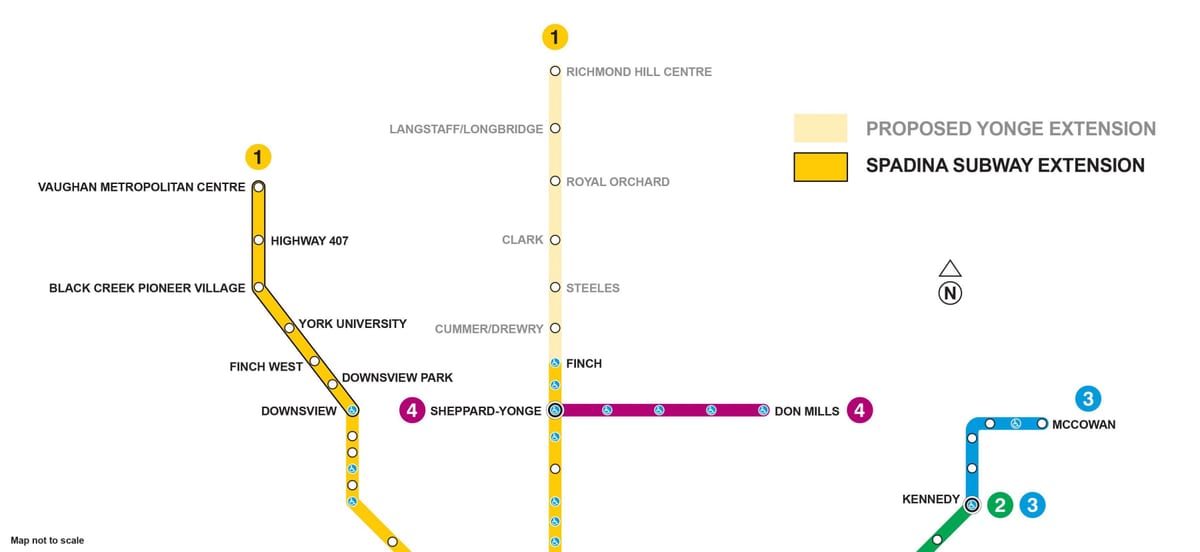 Карта Торонту проширење метро 
