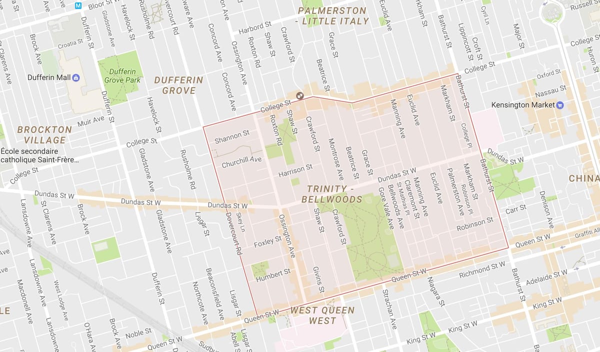 Карта Тројице–Bellwoods области Торонту