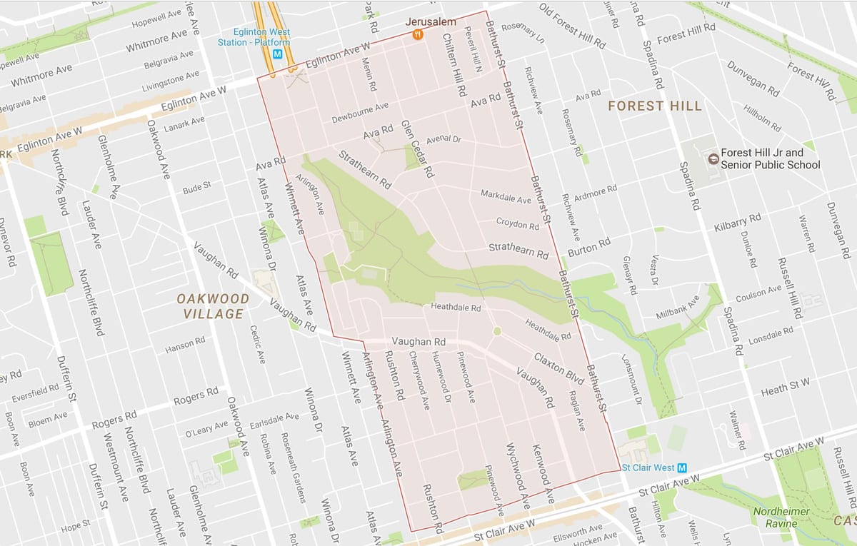 Карта Хоби–Cedarvale области Торонту