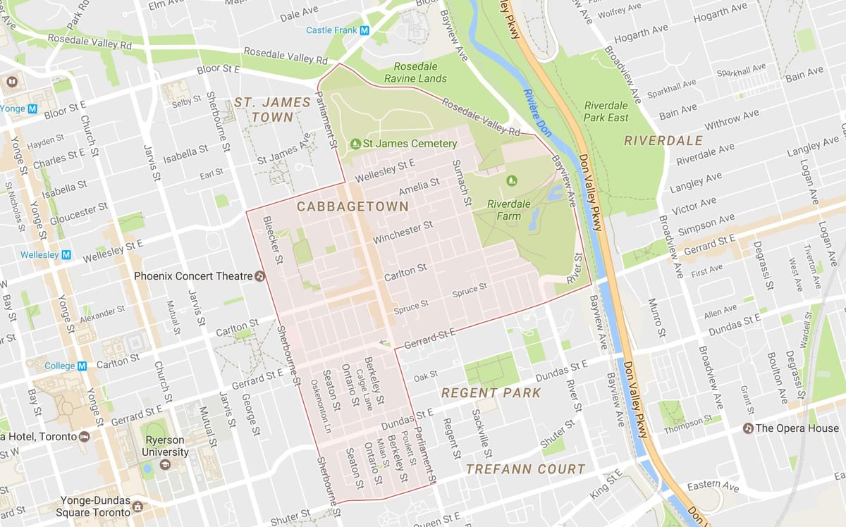 Карта Cabbagetown области Торонту