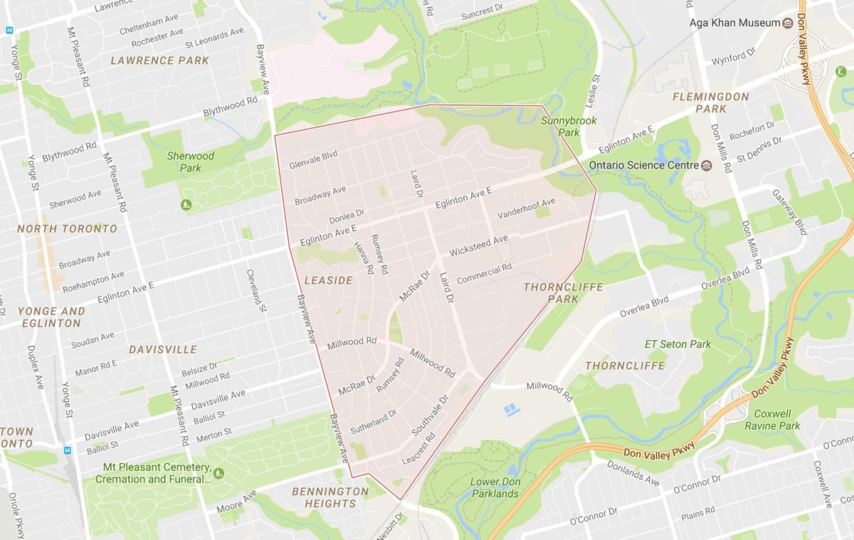 Карта Leaside области Торонту