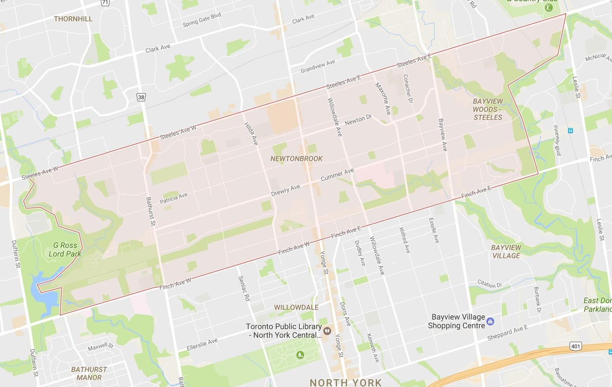 Карта Newtonbrook области Торонту