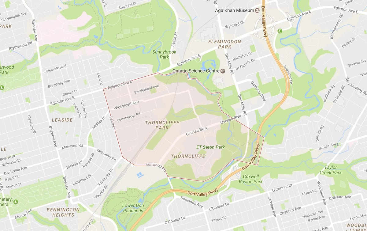 Карта Thorncliffe Парк Торонто