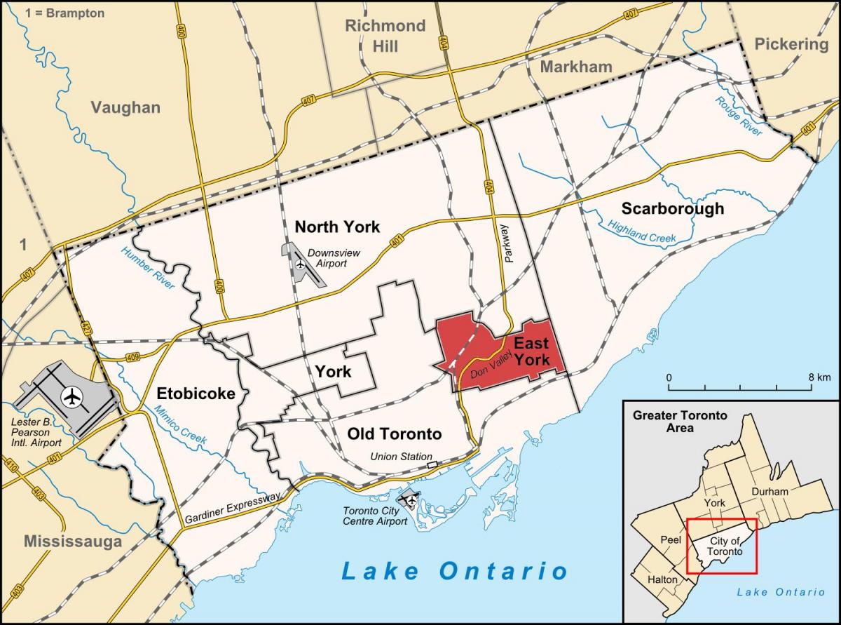 Мапа Источне Иорк Торонто
