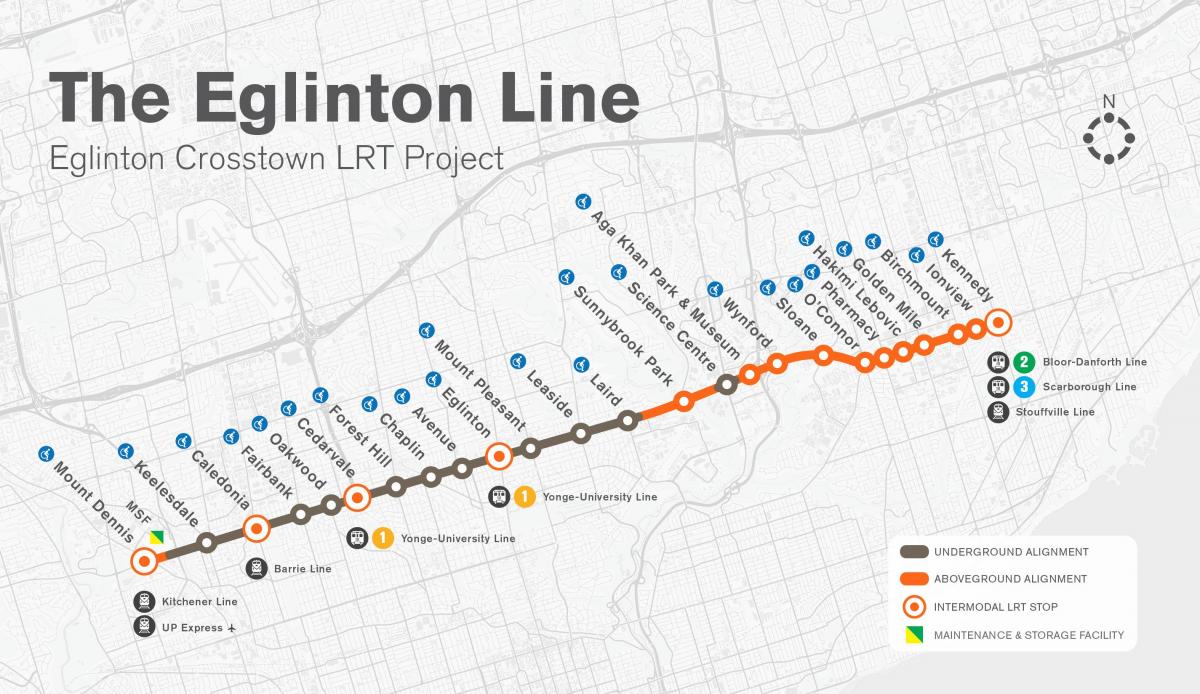 Карта метро Торонту пројекта Эглинтон линије 