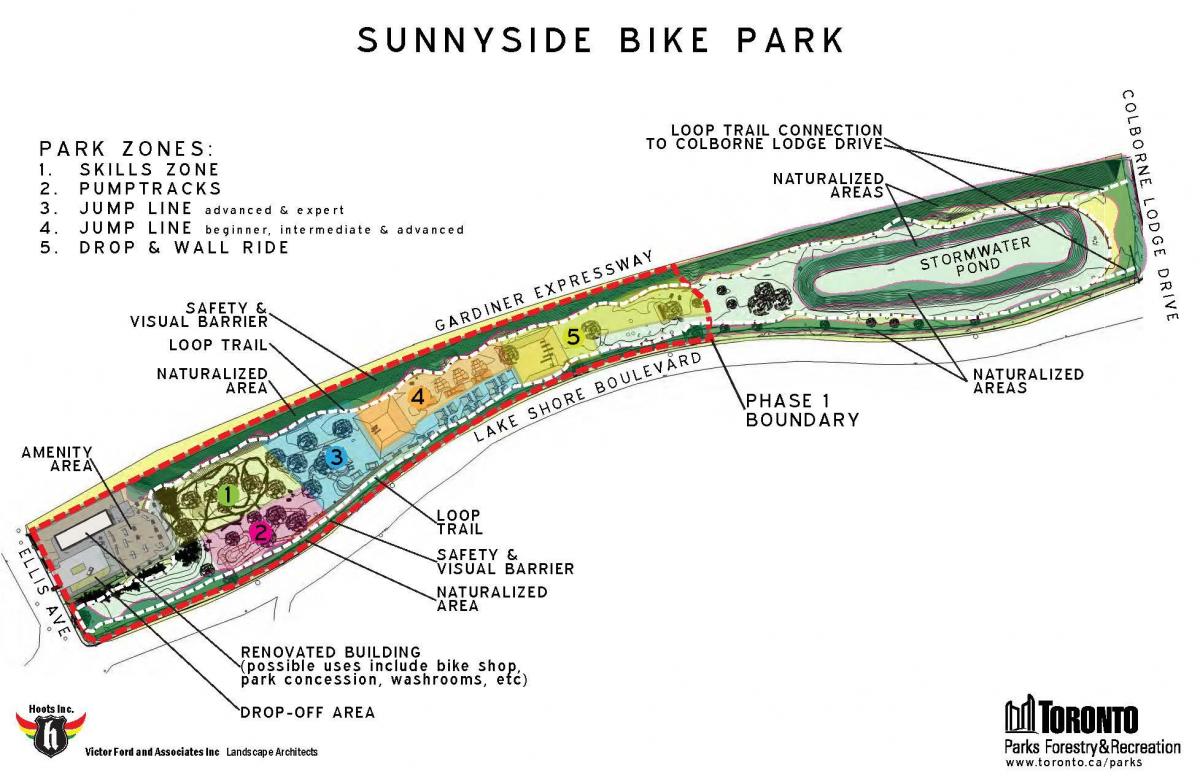 Карта Саннисайд бицикл парка зоне Торонту