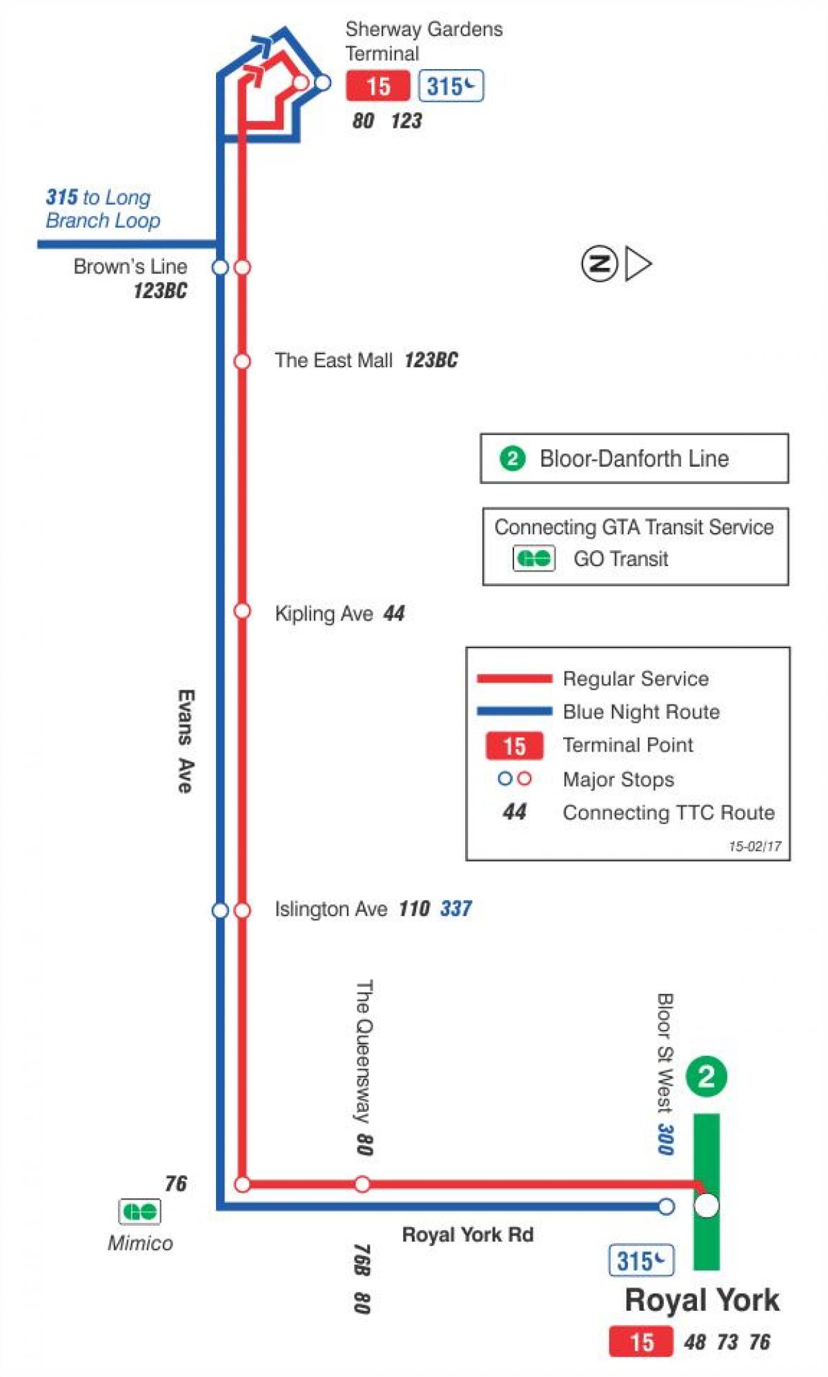 Карта ТТС 15 Еванс аутобуске трасе Торонту