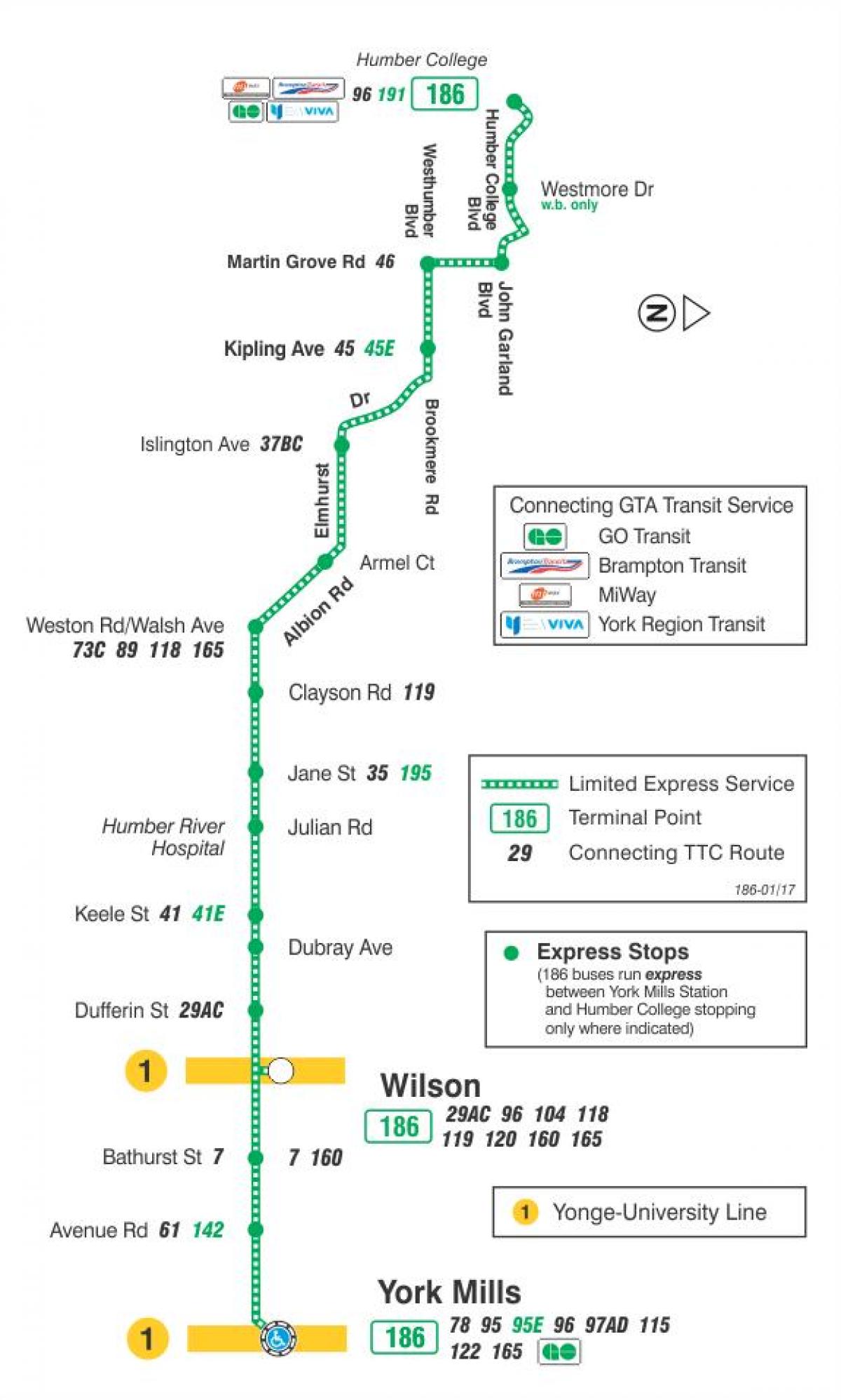Карта ТТР 186 ракете Вилсон аутобуске трасе Торонту