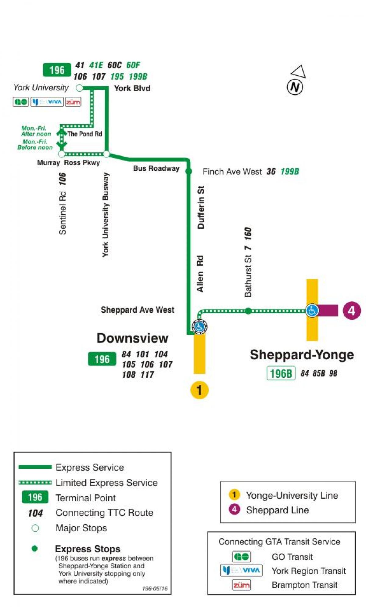 Карта ТТР 196-Њујорк универзитета ракета аутобуске трасе Торонту