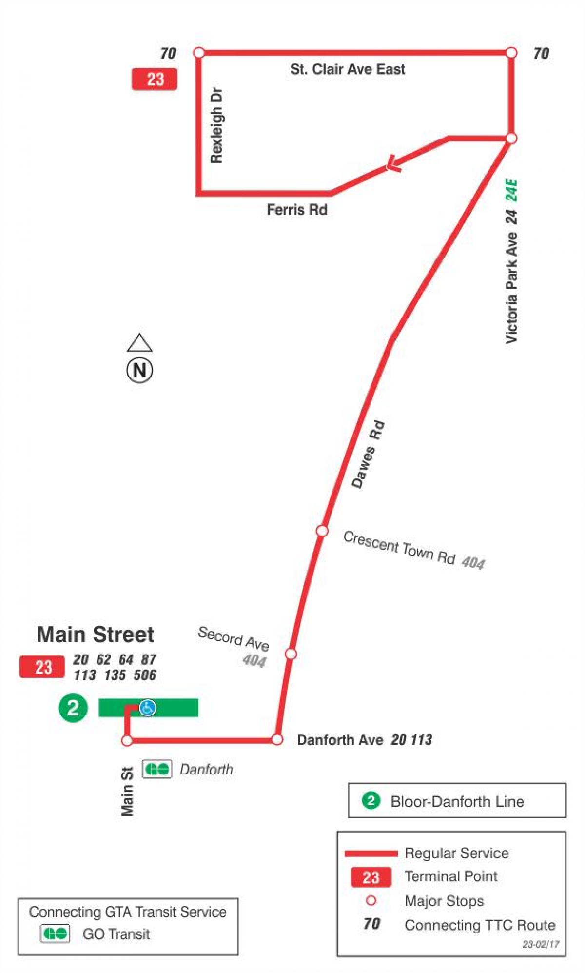 Карта ТТС 23 Дауэса аутобус на релацији Торонто