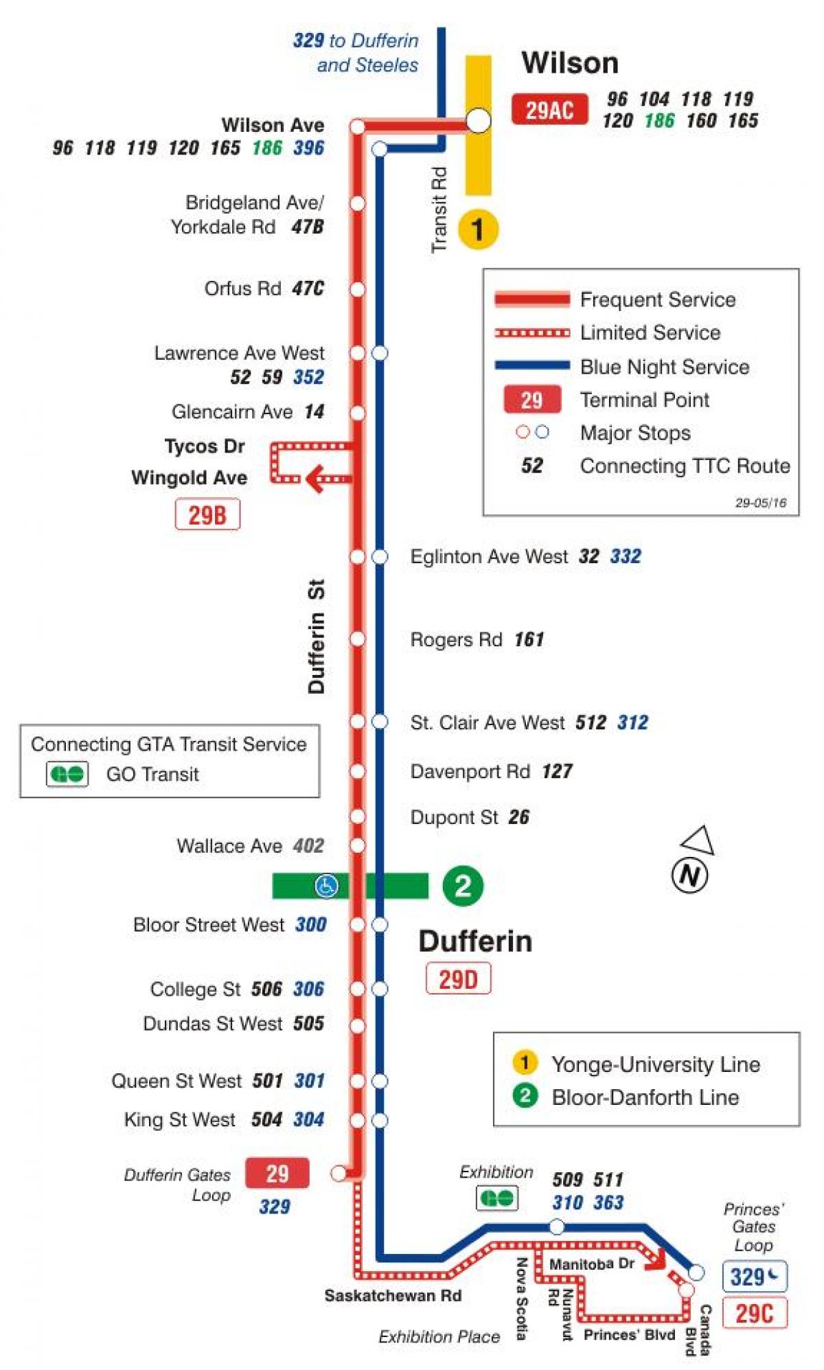 Карта ТТР 29 Дафферин аутобуске трасе Торонту
