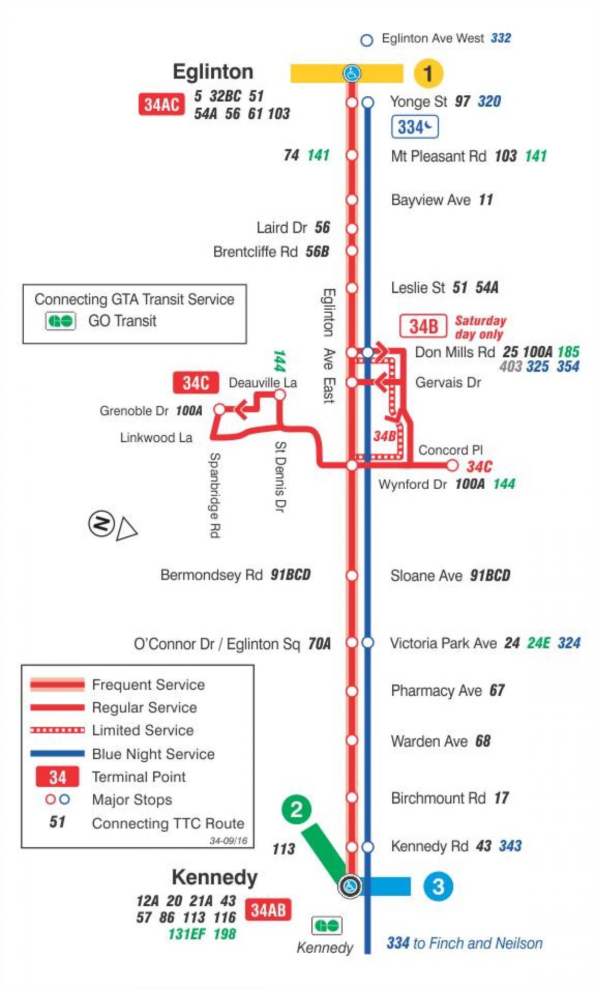 Карта ТТР 34 Эглинтон Источне аутобуске трасе Торонту