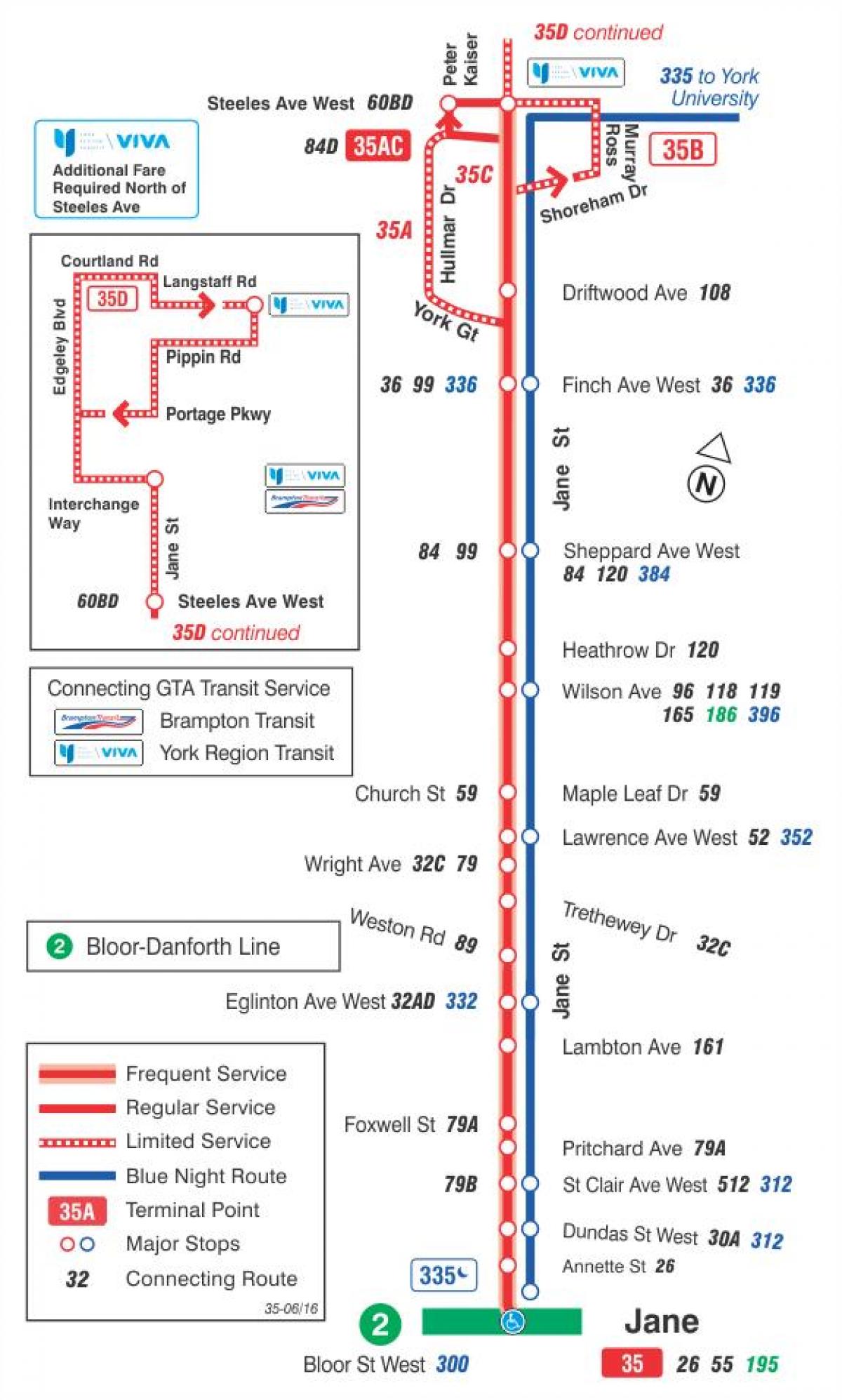 Карта ТТР 35 Џејн аутобуске трасе Торонту