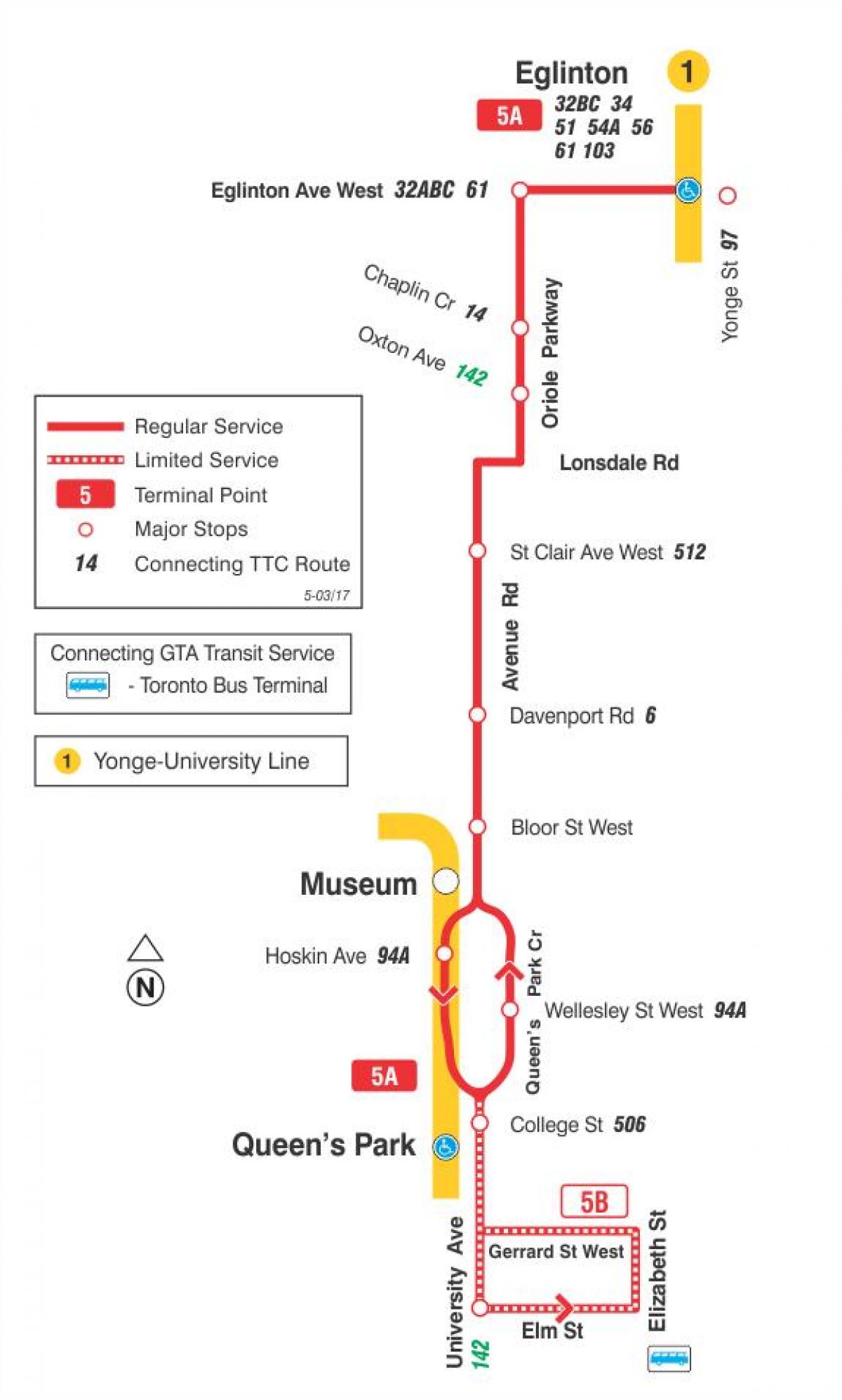 Карта ТТР 5 Авенији. трасе Торонту
