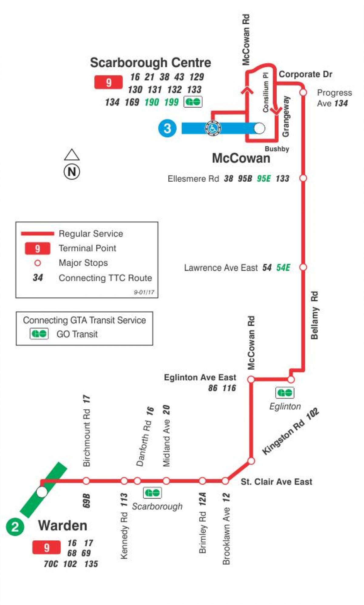 Карта ТТР 9 Беллами аутобуске трасе Торонту