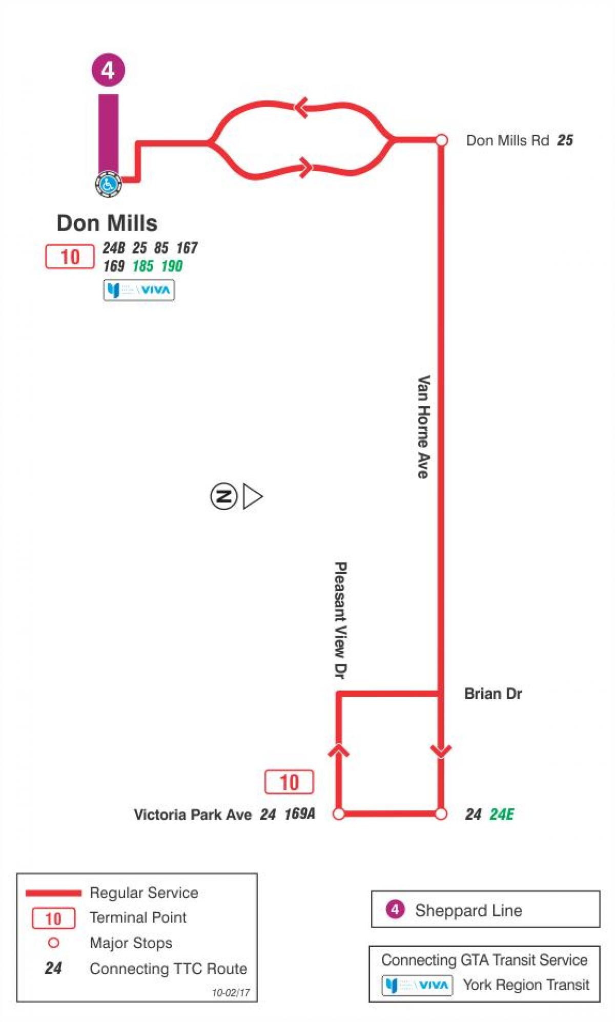 Карта ТТС 10 Ван Хорне аутобус на релацији Торонто