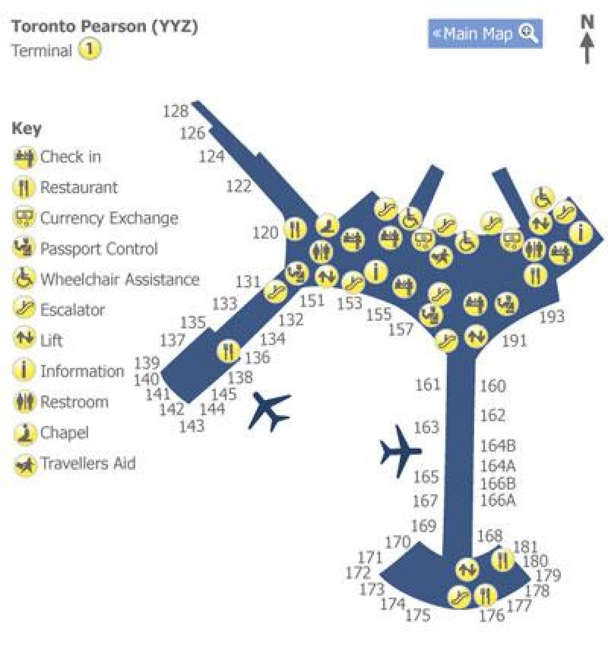 Карта Пирсон у Торонту аеродром терминал 1