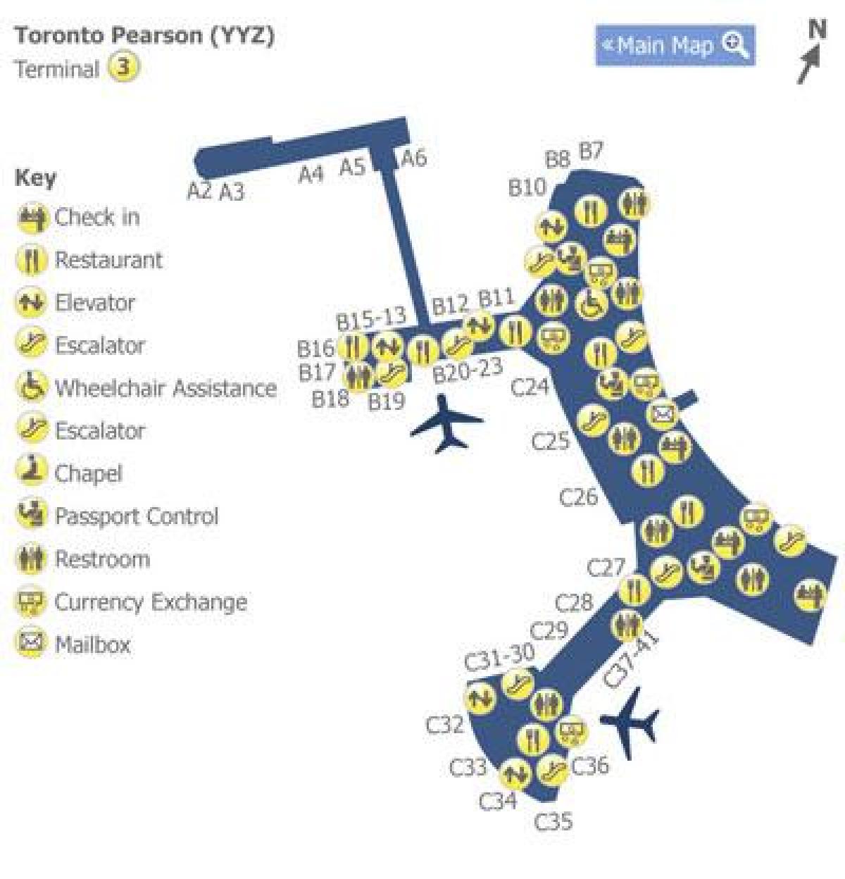 Карта Пирсон у Торонту аеродром терминал 3