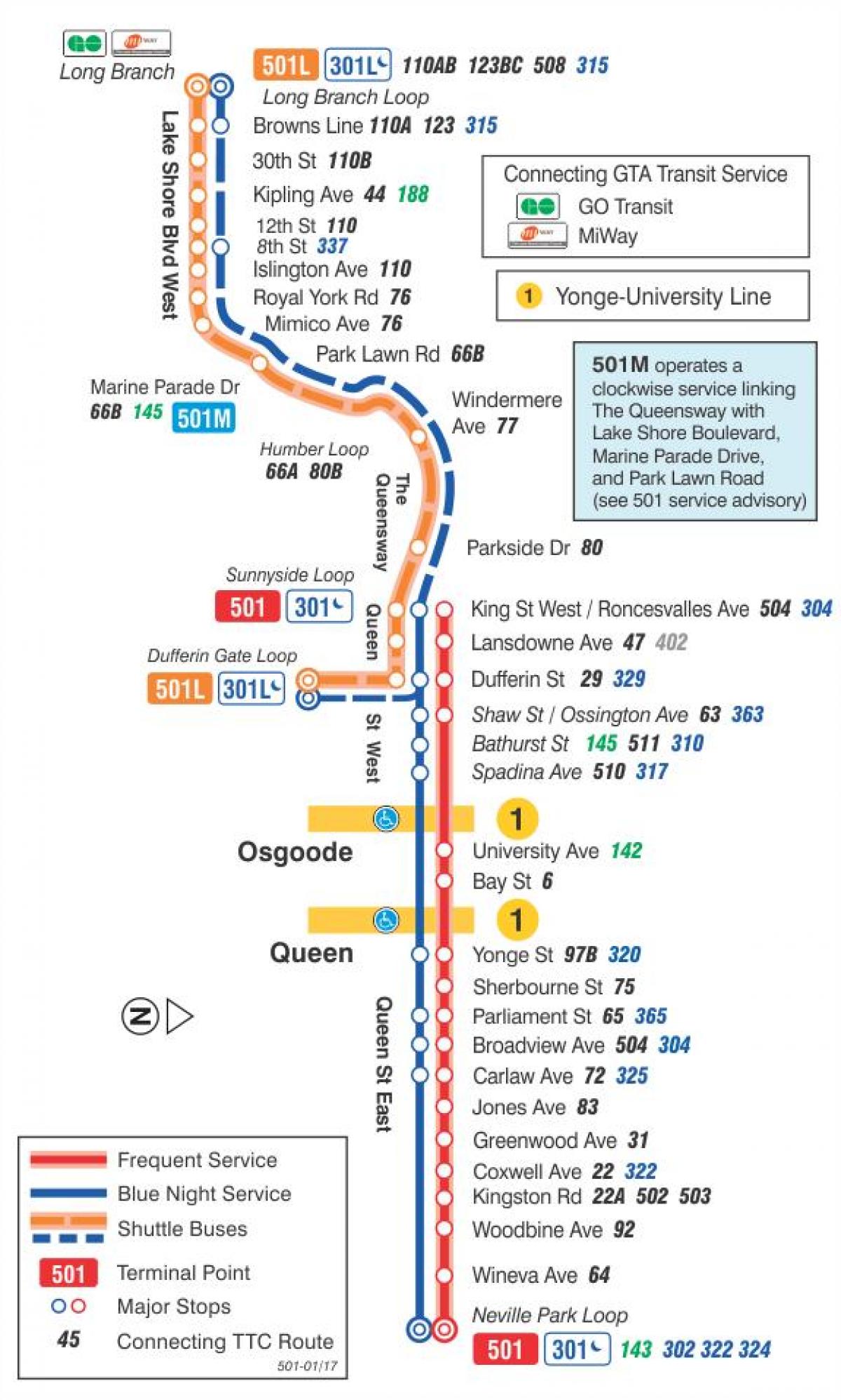 Карта трамвайную линији 501 Краљица