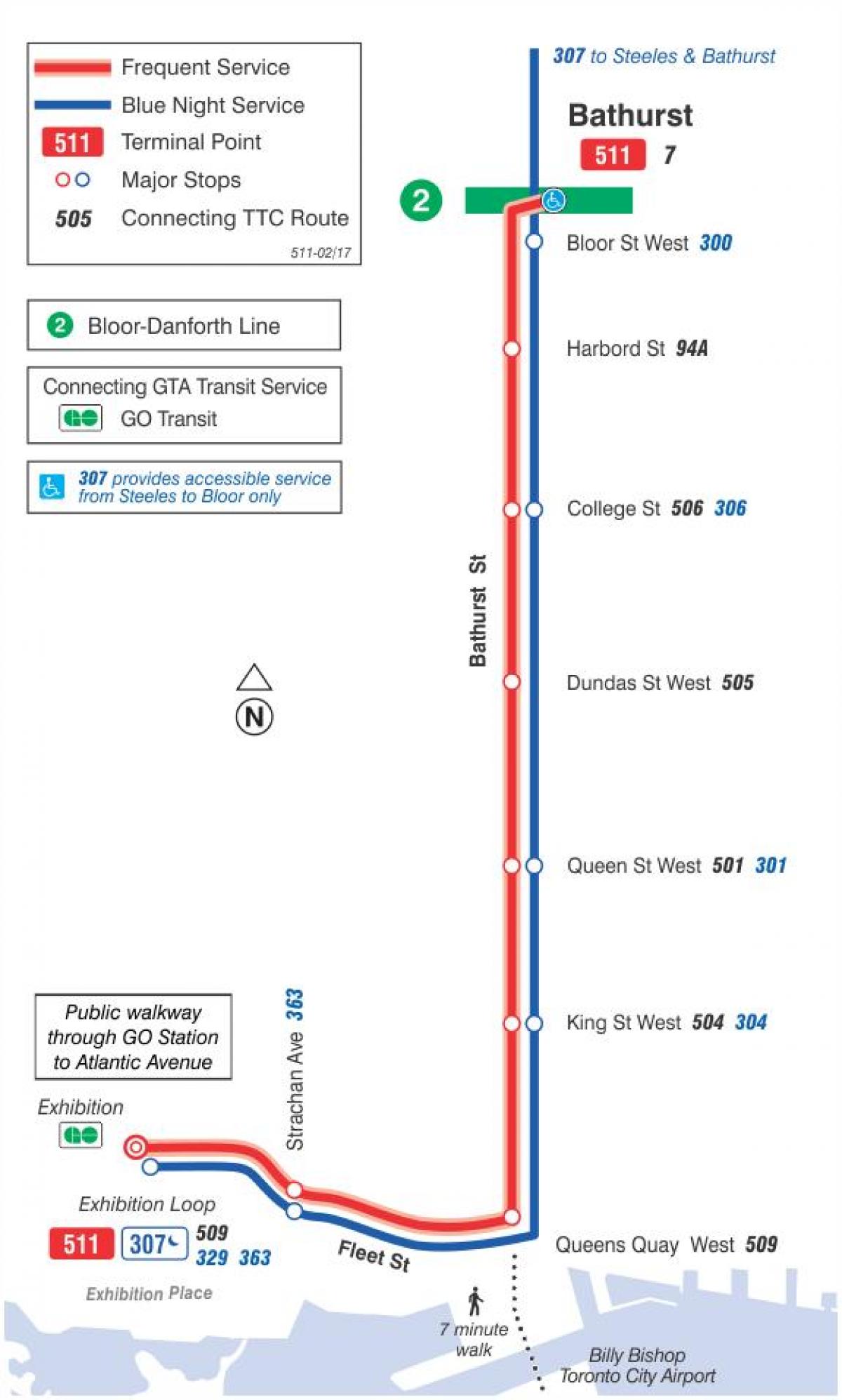 Карта трамвайную линији 511 Батерст