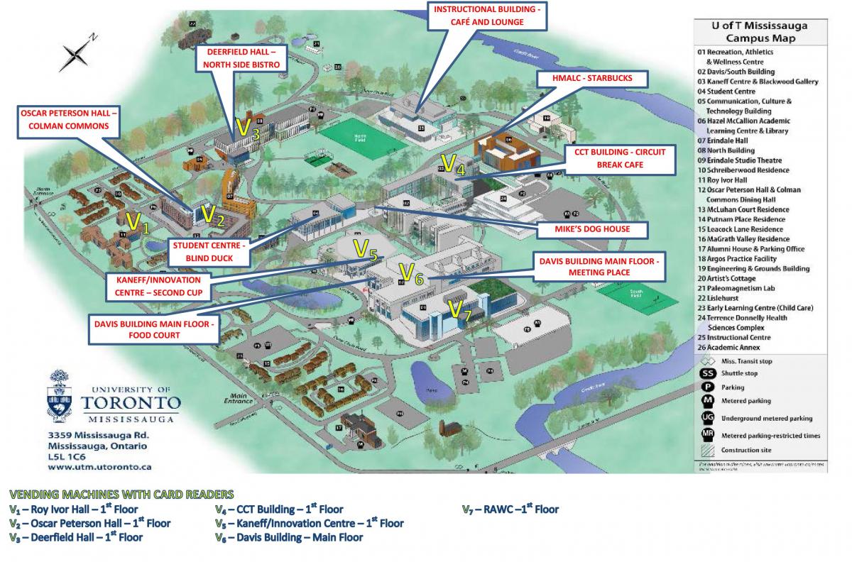 Мапа универзитета у Торонту Миссиссауга кампус хране
