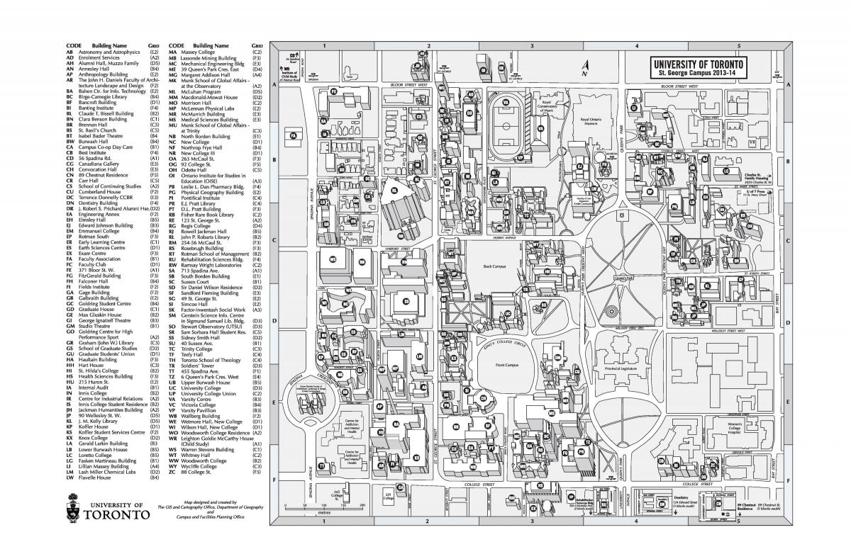 Мапа универзитета у Торонту у Сент Джорджес кампус