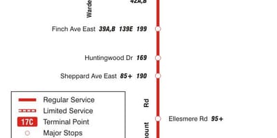 Карта ТТС 17 Birchmount аутобуске трасе Торонту