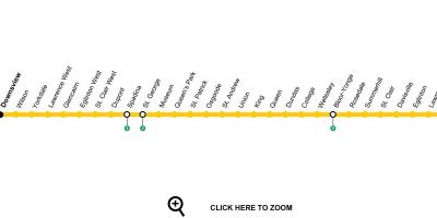 Карта Торонту линија метроа 1 Јанг-Универзитет у