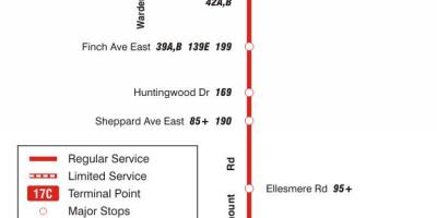 Карта ТТС 17 Birchmount аутобуске трасе Торонту