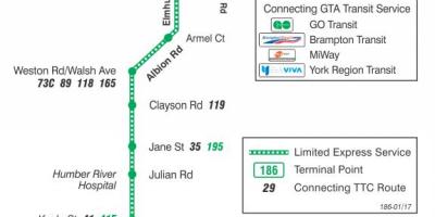 Карта ТТР 186 ракете Вилсон аутобуске трасе Торонту