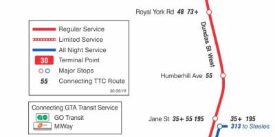 Карта ТТС 30 Ламбтон аутобуске трасе Торонту