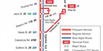 Карта ТТР 32 Эглинтон Вест аутобуске трасе Торонту