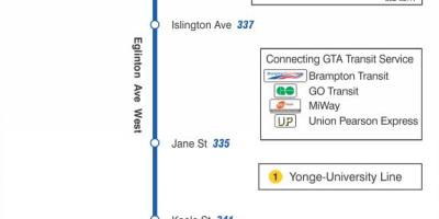 Карта ТТР 332 Эглинтон Вест аутобуске трасе Торонту
