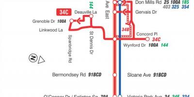 Карта ТТР 34 Эглинтон Источне аутобуске трасе Торонту